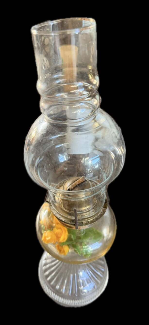 Vintage Antique Aladdin Style Glass Pedestal Oil Lamp with Chimney